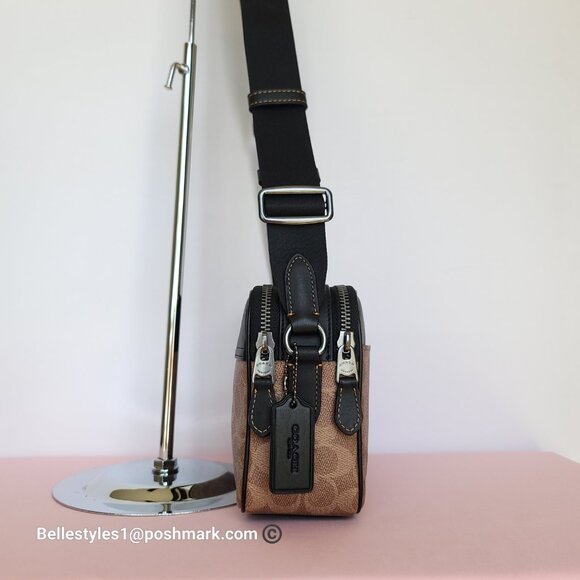 COACH Unisex Graham Signature Canvas & Leather Crossbody Bag -Tan/Black color🎈⭐ - Picture 8 of 16